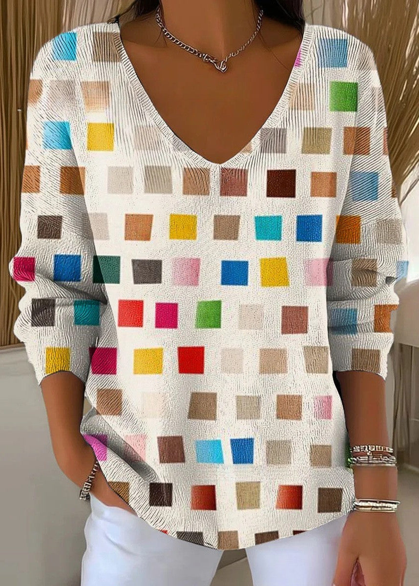 Beatrice | Kolorowy Sweter z Dekoltem w Serek